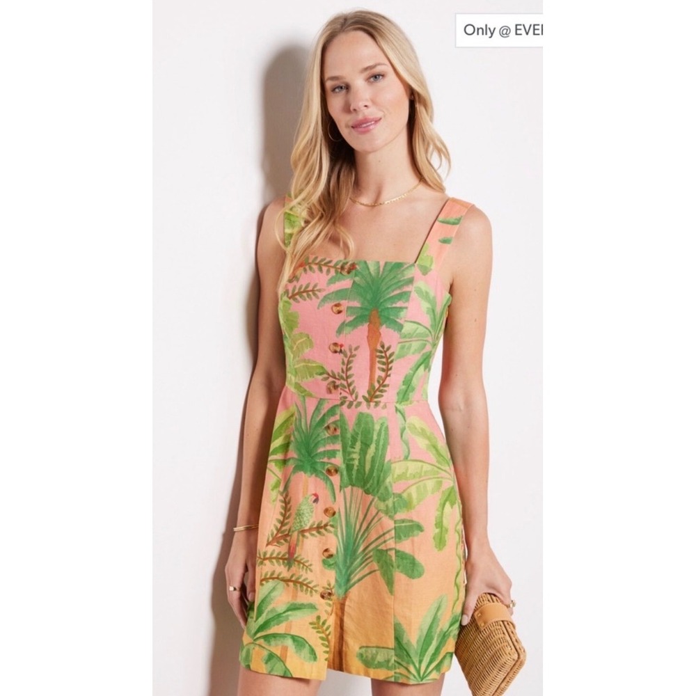 Farm Rio Women's Sunrise Ombré Linen Blend Mini Dress Pink Green XS
